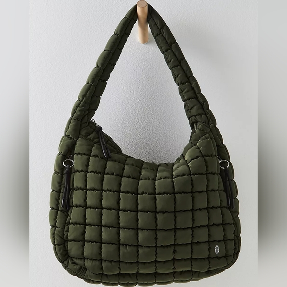 FP Movement Quilted Carryall Tote Bag Army Green Shoulder Hobo Gym Free People - Picture 3 of 12